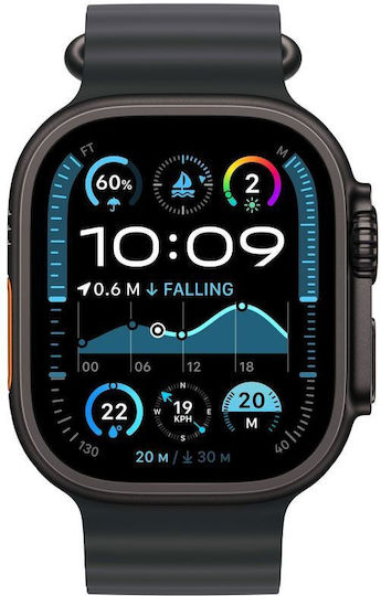 Apple Watch Ultra 2 Titanium 49mm Waterproof with eSIM and Heart Rate Monitor (Black with Black Ocean Band) view 1
