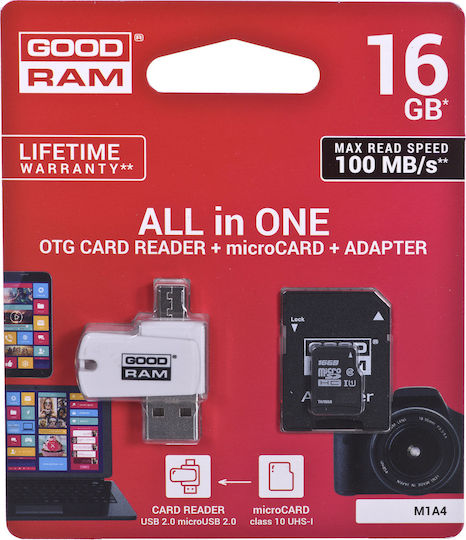 GoodRAM M1A4 microSDHC 16GB U1 UHS-I 100MB/s with USB Reader view 3