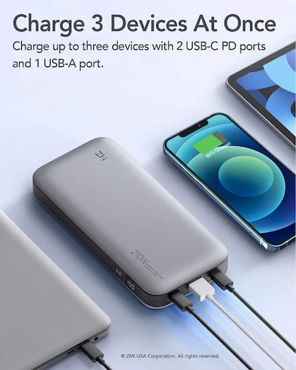 ZMI Qb826g Power Bank 25000mAh with USB-A Port and 2 USB-C Ports Power Delivery / Quick Charge 3.0 Gray view 7