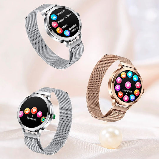 Aoke NX7 Smartwatch with Heart Rate Monitor (Pink - Gold Case / Pink - Gold Metallic Strap) view 2