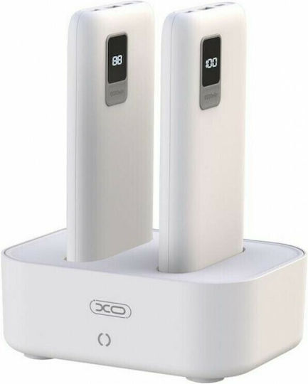 XO PR151 with Screen and Charging Base x2 Power Bank 10000mAh with 4 USB-A Ports and 2 USB-C Ports White