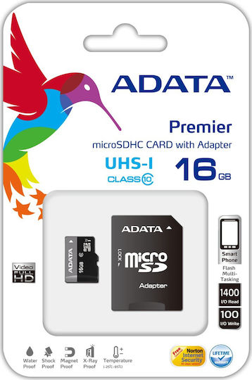Adata AUSDH16GUICL10-RA1 microSDHC 16GB U1 UHS-I 50MB/s Memory Card with Adapter view 2