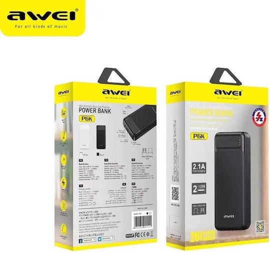 Awei P6K Power Bank 20000mAh with 2 USB-A Ports Black view 4