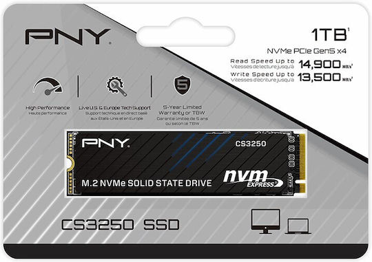 PNY CS3250 SSD 1TB M.2 Type with PCI Express 5.0 Connection PS5 Compatible M280CS3250-1TB-TB