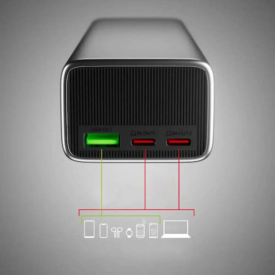 SBS Power Bank 10000mAh 35W with USB-A Port and 2 USB-C Ports Power Delivery Gray view 5