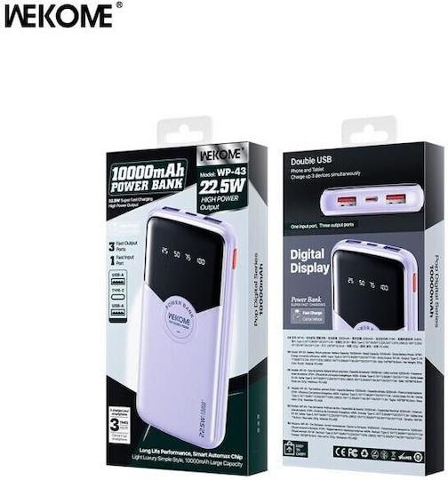 WK WP-43 Power Bank 10000mAh 22.5W with 2 USB-A Ports and USB-C Port Power Delivery Purple view 4