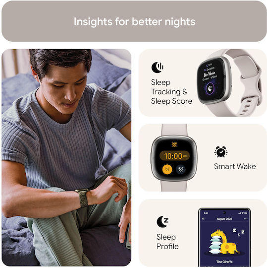 Fitbit Sense 2 Aluminium Waterproof Smartwatch with Heart Rate Monitor (Silver / White) view 6