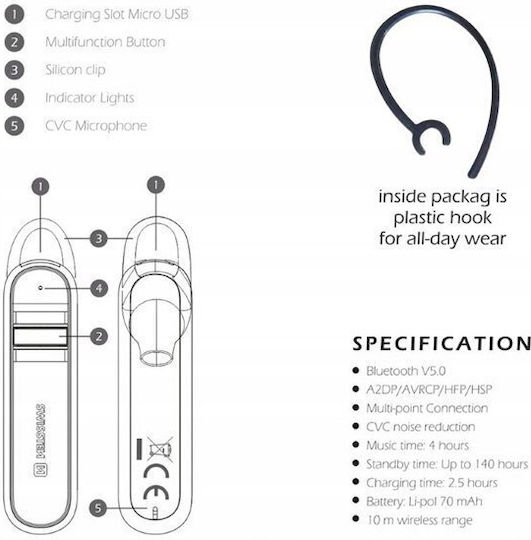Swissten 51104100 Earbud Bluetooth Handsfree Earphone Black view 3