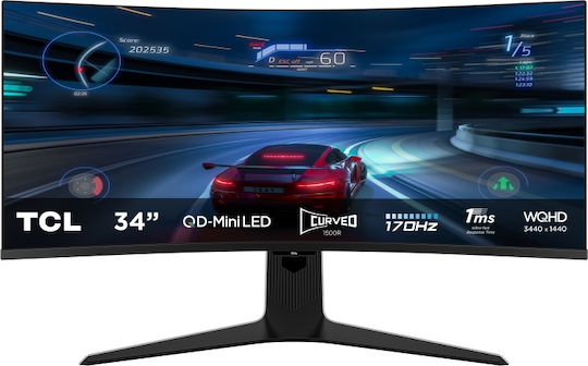 TCL 34R83Q Ultrawide HDR Curved Gaming Monitor 34" QHD 3440x1440 170Hz with Response Time 1ms GTG view 1