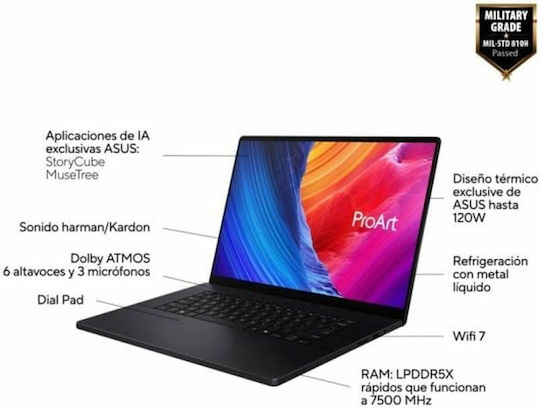 Asus ProArt H7606WI-ME035X 16" OLED UHD (Ryzen AI 300 Series-9 HX 370/32GB/1TB SSD/GeForce RTX 4070/W11 Pro) Nano Black (ES Keyboard) view 7