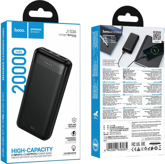 Hoco J146 Power Bank 20000mAh with 2 USB-A Ports and 2 USB-C Ports Black view 2