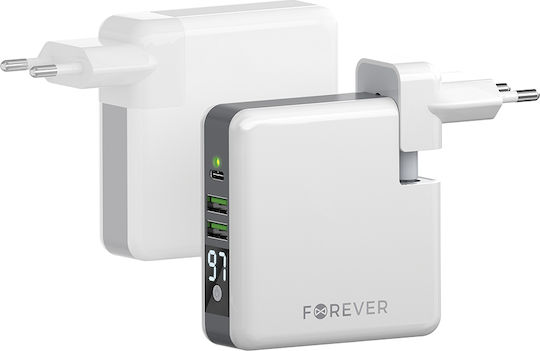 Forever Core Wall Power Bank 6700mAh with 2 USB-A Ports and USB-C Port White vue 3