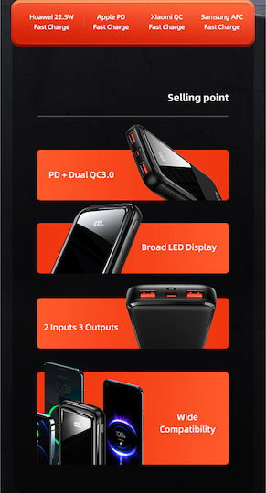 Usams PB58 Power Bank 10000mAh with 2 USB-A Ports and USB-C Port Power Delivery / Quick Charge 3.0 Black view 6