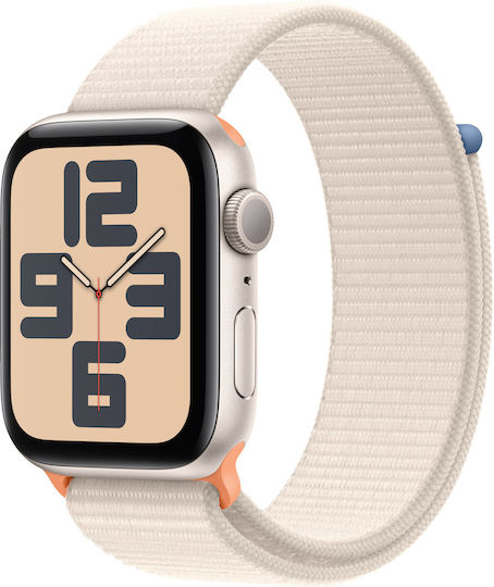 Apple Watch SE 2023 Aluminium 44mm Waterproof with Heart Rate Monitor (Starlight with Starlight Sport Loop)