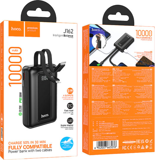 Hoco J162 Power Bank 10000mAh 20W with USB-A Port and USB-C Port Power Delivery / Quick Charge 3.0 Black view 2