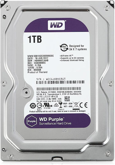 Western Digital 1TB HDD Hard Drive 3.5" SATA III 5400rpm with 256MB Cache for Recorder WD11PURG
