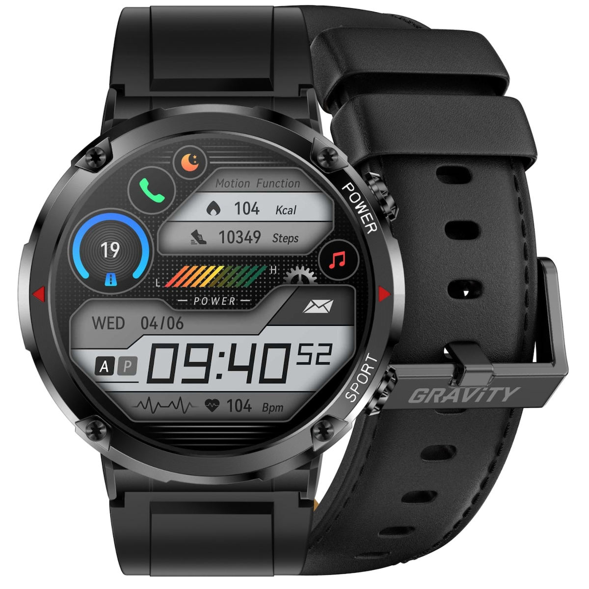 Smartwatch Gravity Zegarek Meski Smartwatch Gravity Gt21-3 Bk Bk Leather Black