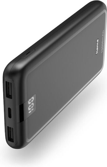 HAMA Performance 10 Power Bank 10000mAh with 2 USB-A Ports and USB-C Port Gray