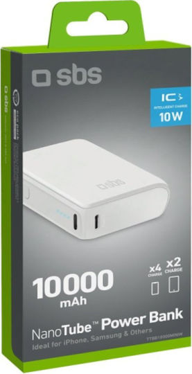 SBS Power Bank 10000mAh 10W with USB-A Port and USB-C Port White view 2