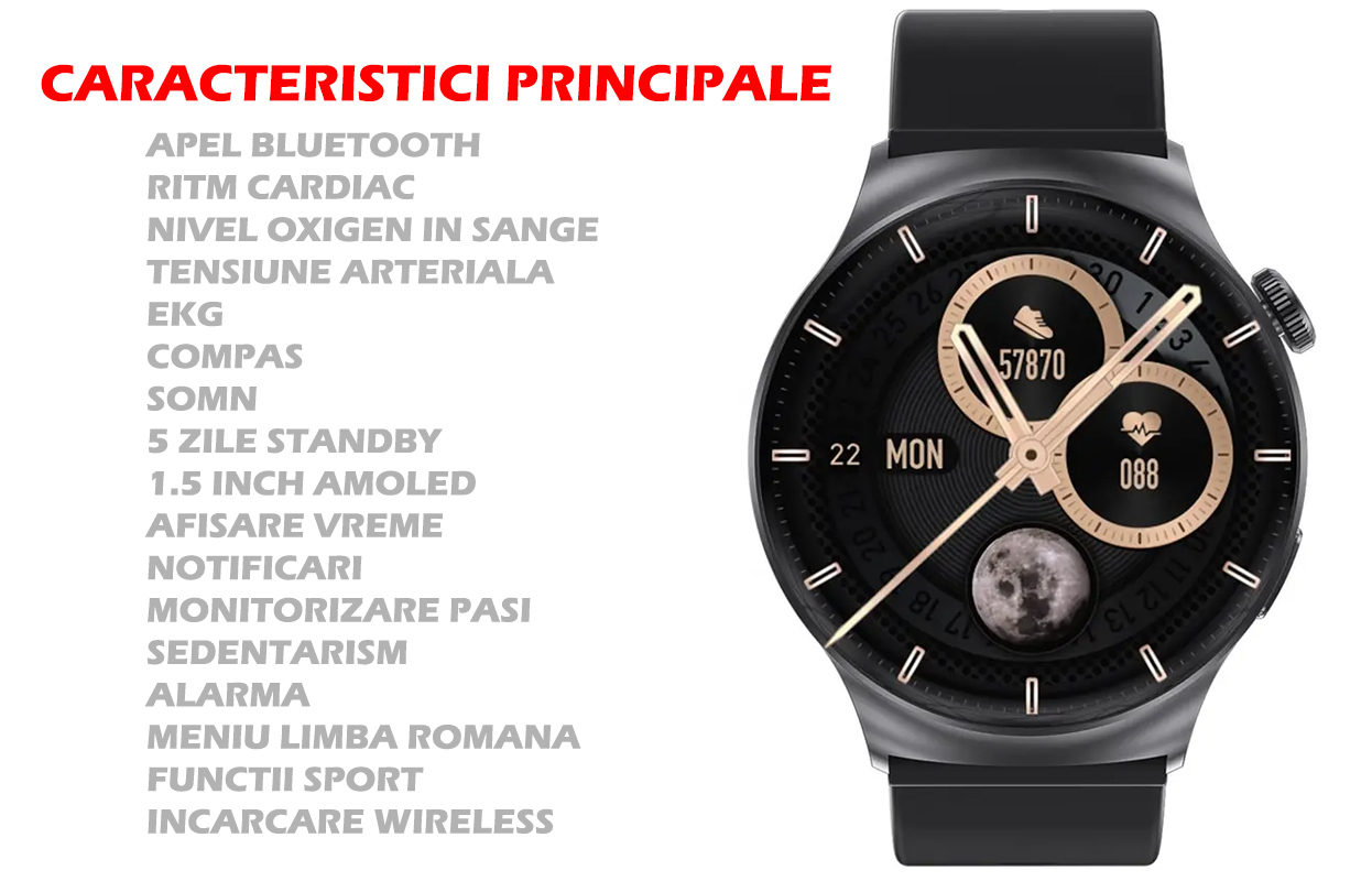 Mate Watch PRO Aluminium with Heart Rate Monitor (Black) vista 2