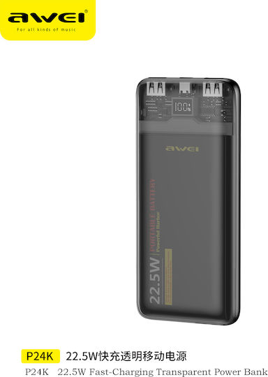 Awei P24K Power Bank 10000mAh with 2 USB-A Output Ports and USB-C Output Port Black