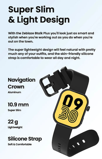 Zeblaze Btalk Plus Smartwatch with Heart Rate Monitor (Jet Black) view 7