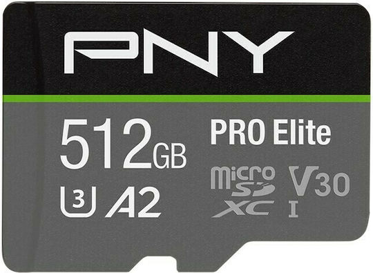 PNY Pro Elite microSDXC 512GB U3 V30 A2 UHS-I 100MB/s Memory Card with Adapter view 1