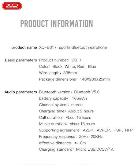 XO BS17 Earbud Bluetooth Handsfree Earphones White view 4