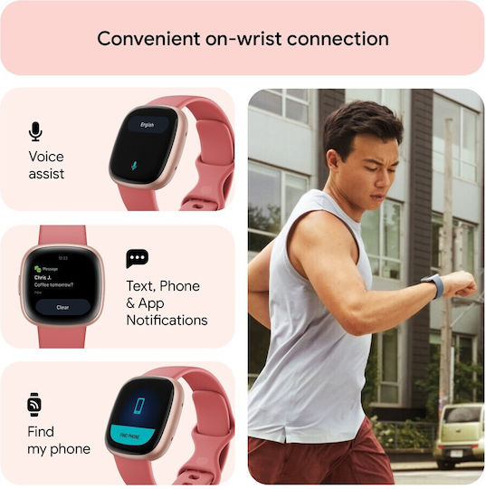 Fitbit Versa 4 Aluminium Waterproof Smartwatch with Heart Rate Monitor (Pink Sand/Copper Rose) view 9