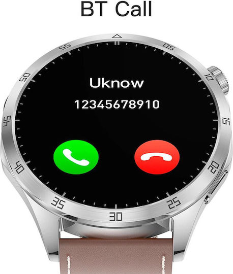 Microwear GT4 MAX 46mm Smartwatch with Heart Rate Monitor (Silver Case / Brown Leather Strap) view 4