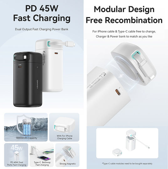 Usams US-CD217 Power Bank 18000mAh 22.5W with USB-C Port Black vue 4