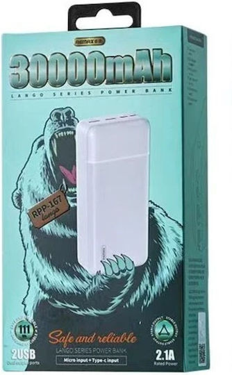 Remax RPP-167 Power Bank 30000mAh with 2 USB-A Ports White vista 3