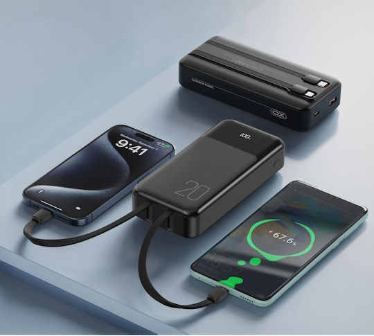 XO PR249 Power Bank 20000mAh 20W with USB-A Port and USB-C Port Power Delivery / Quick Charge 3.0 Black view 2