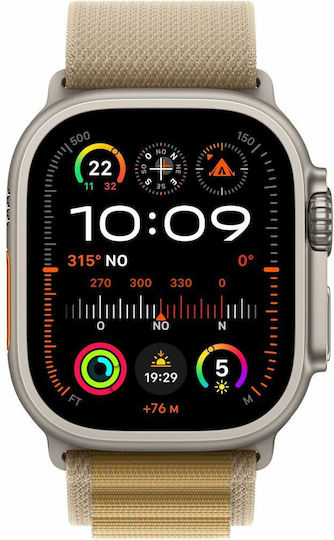 Apple Watch Ultra 2 Titanium 49mm Waterproof with eSIM and Heart Rate Monitor (Natural with Tan Alpine Loop - Medium) view 1