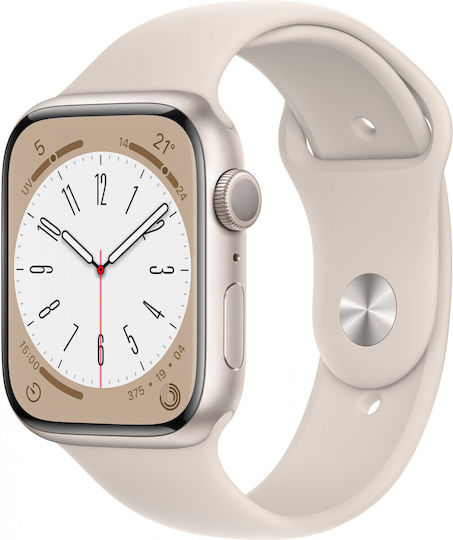 Apple Watch Series 8 Cellular Aluminium 45mm Waterproof with eSIM and Heart Rate Monitor (Starlight with Starlight Sport Band) view 2