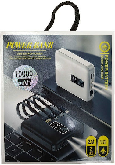 S-341 4 In 1 Power Bank 10000mAh with 2 USB-A Ports and USB-C Port White view 2