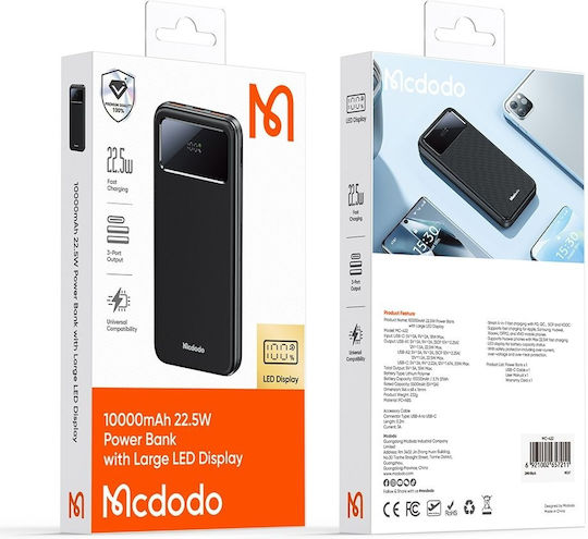 Mcdodo MC-4220 Power Bank 10000mAh 22.5W with 2 USB-A Ports and USB-C Port Black view 4