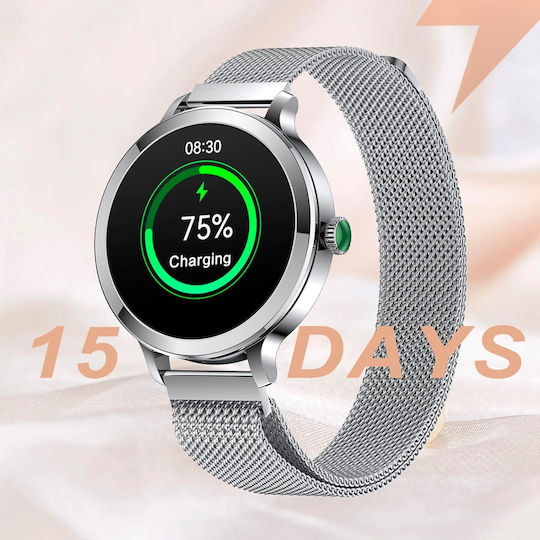 Aoke NX7 Smartwatch with Heart Rate Monitor (Pink - Gold Case / Pink - Gold Metallic Strap) view 6