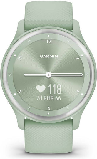 Garmin Vivomove Sport 40mm Waterproof Smartwatch with Heart Rate Monitor (Cool Mint Case and Silicone Band with Silver Accents) view 1