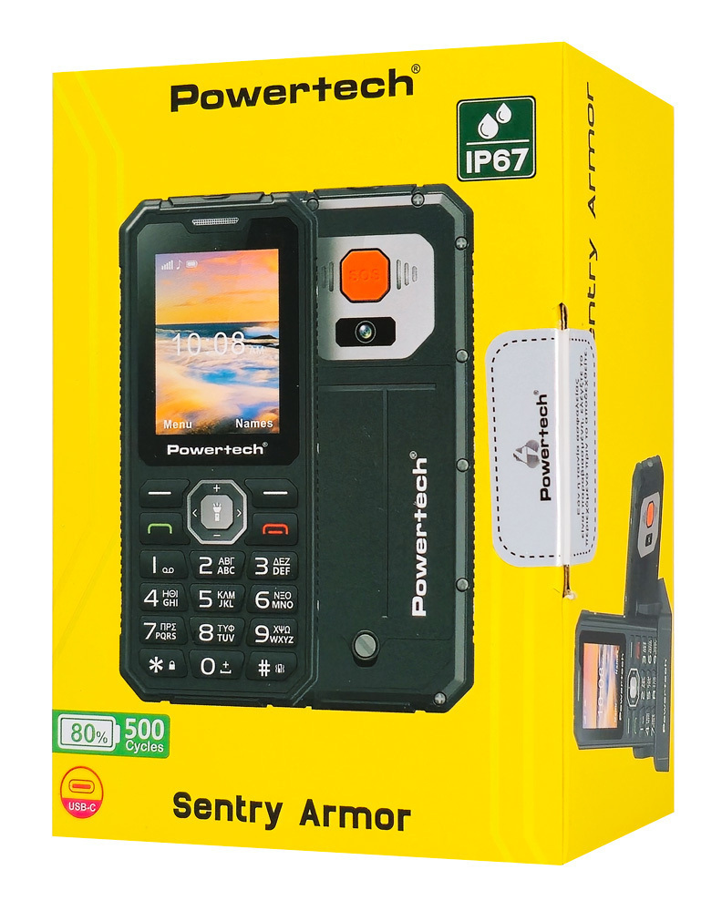 Powertech Sentry Armor Dual SIM Mobile Phone with Buttons Khaki दृश्य 3