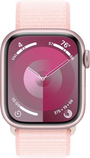Apple Watch Series 9 Aluminium 41mm Waterproof with Heart Rate Monitor (Pink with Light Pink Sport Loop) view 2