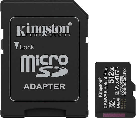 Kingston Canvas Select Plus microSDHC 512GB U3 V30 A1 UHS-I 150MB/s with Adapter