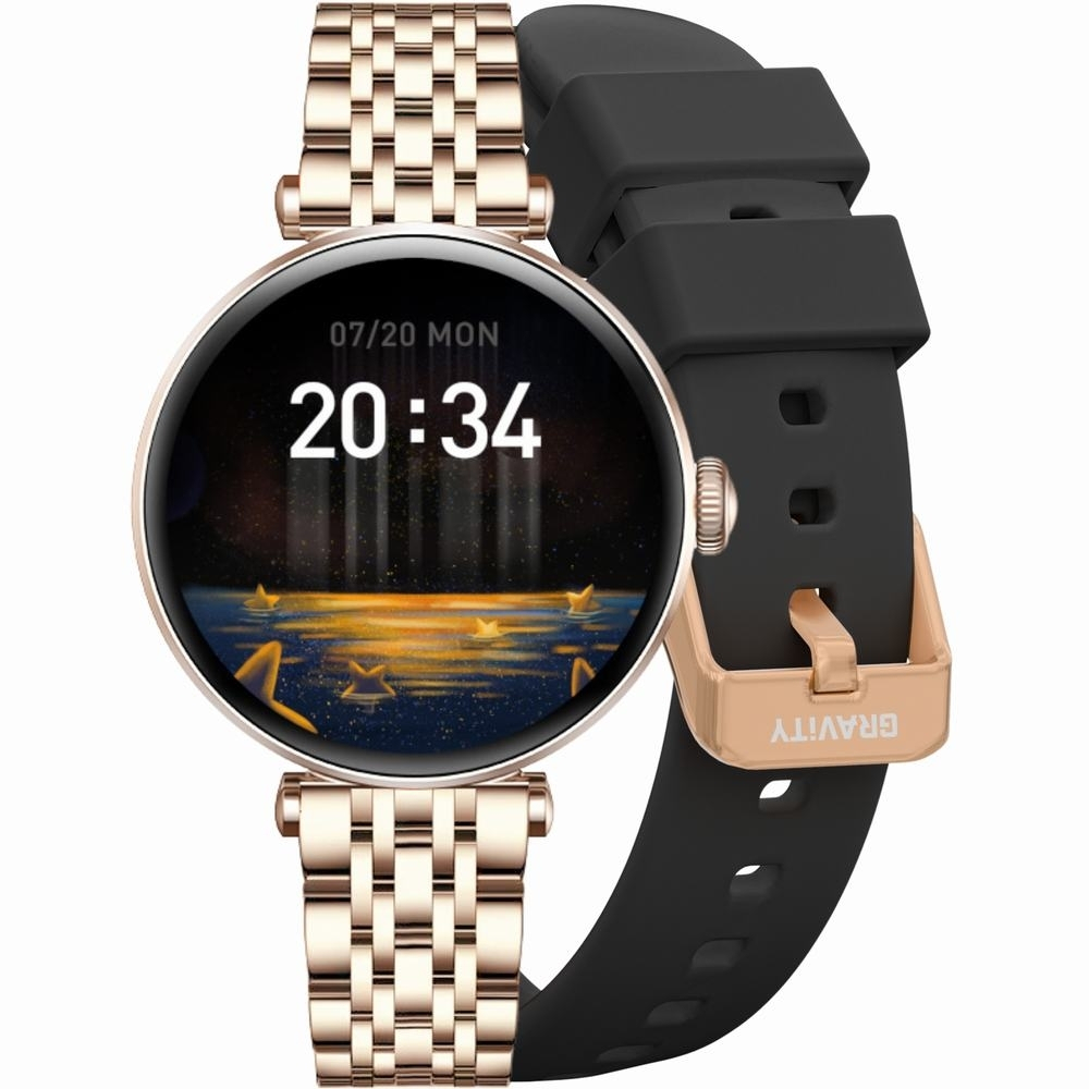 Smartwatch Gravity Rose Gold Black 2 Straps Gt26-6 vue 2