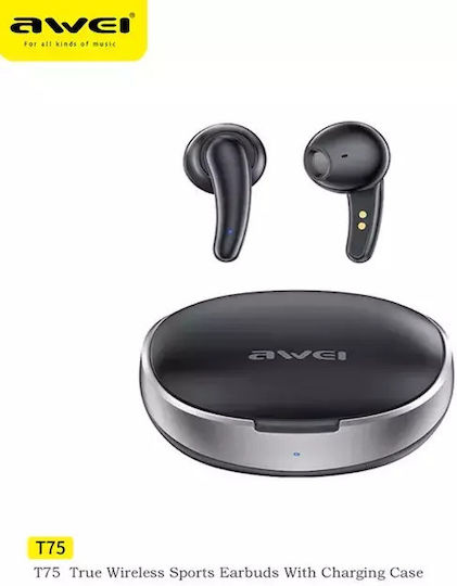Awei T75 Earbud Bluetooth Handsfree Earphones with Sweat Resistance and Charging Case Black view 1