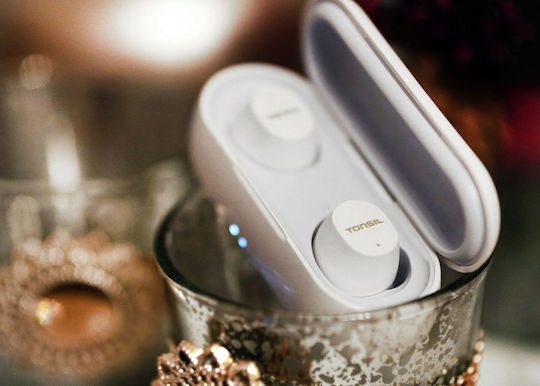 Tonsil T45BT In-ear Bluetooth Handsfree Earphones with Sweat Resistance and Charging Case White vue 5