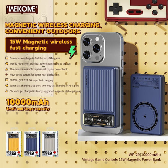 WK WP-29 Power Bank 10000mAh 15W with USB-A Port and USB-C Port Blue view 3