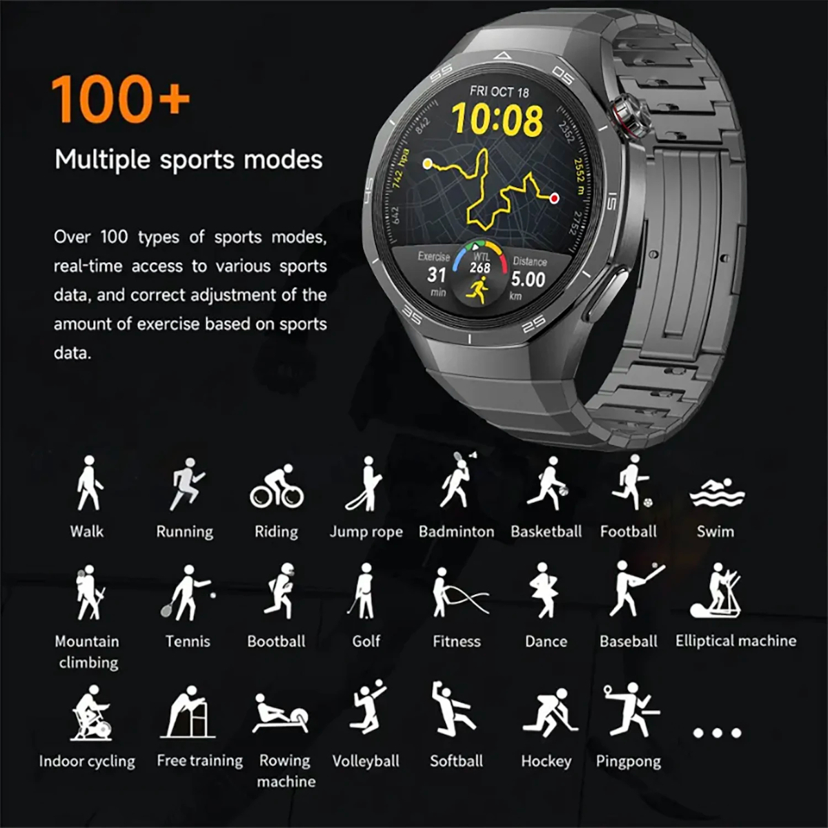 Andowl H2 Smartwatch with Heart Rate Monitor Gray view 3
