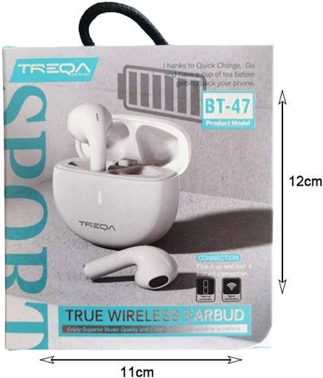 Treqa BT-47 Earbud Bluetooth Handsfree Earphones with Charging Case White view 4