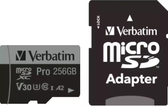 Verbatim Pro microSDXC 256GB U3 V30 A2 UHS-I 100MB/s with Adapter view 3
