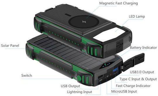 4Smarts Rugged TitanPack UltiMag Solar Power Bank 20000mAh with 2 USB-A Ports and USB-C Port Black view 2